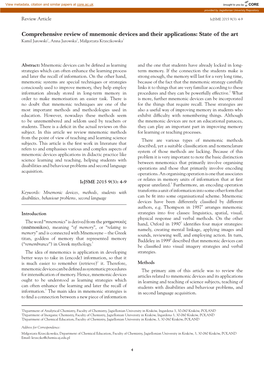 Comprehensive Review of Mnemonic Devices and Their Applications: State of the Art Kamil Jurowski1, Anna Jurowska2, Małgorzata Krzeczkowska3