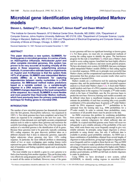 Microbial Gene Identification Using Interpolated Markov Models Steven L