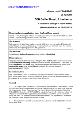 566 Cable Street, Limehouse in the London Borough of Tower Hamlets Planning Application No