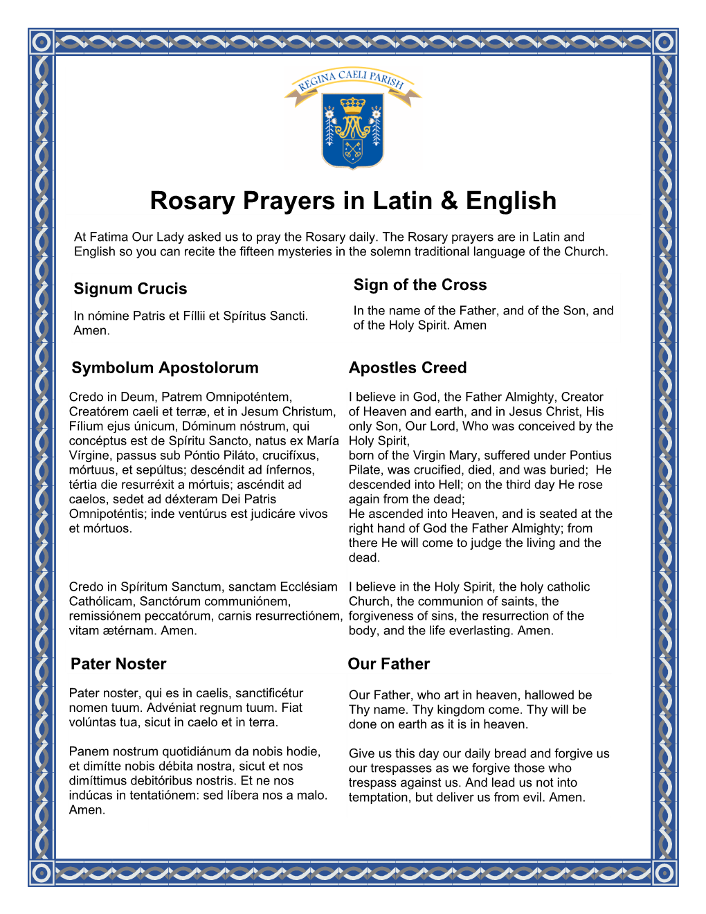 Rosary Prayers in Latin & English