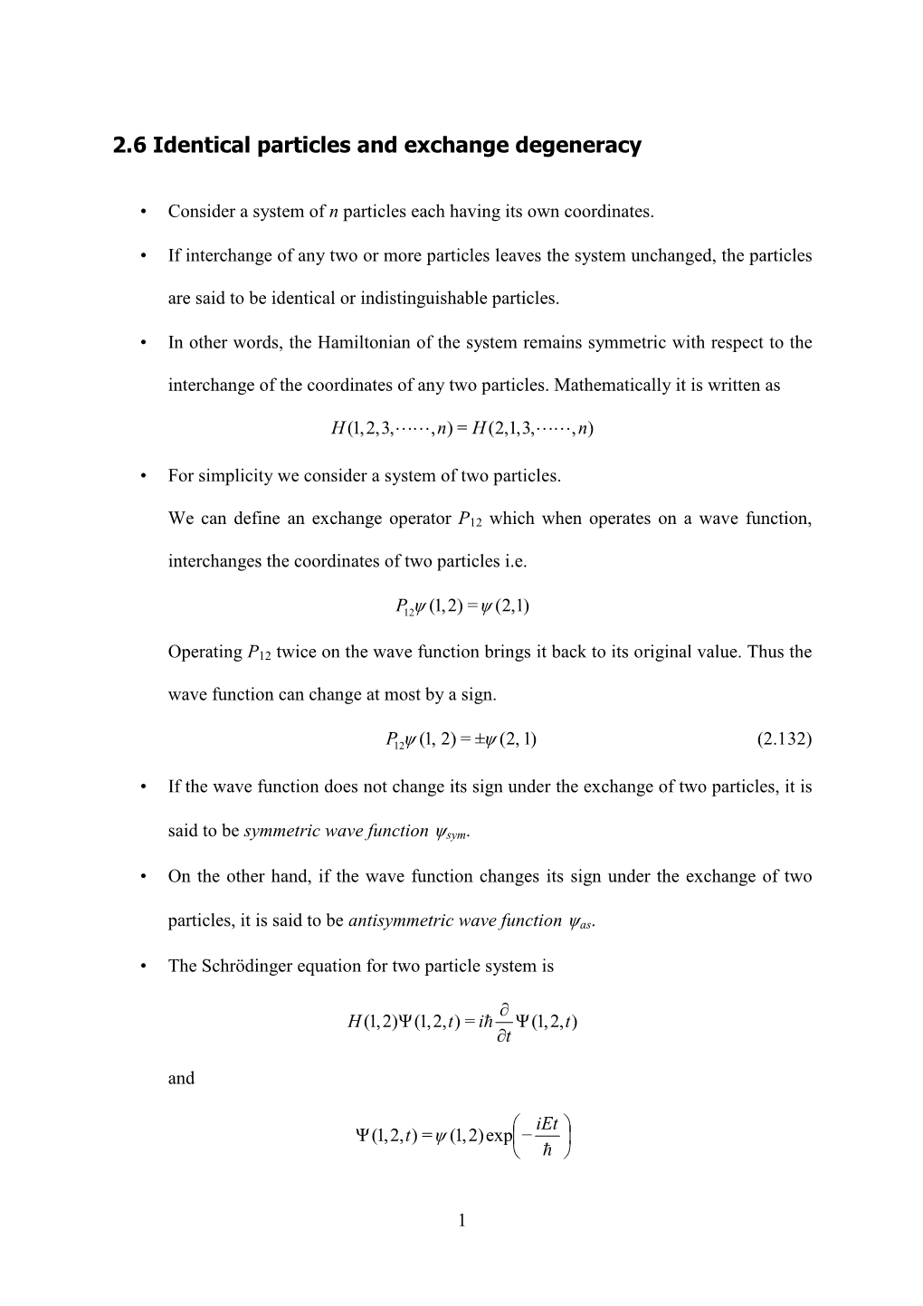 2.6 Identical Particles and Exchange Degeneracy