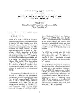 A Local Large Hail Probability Equation for Columbia, Sc