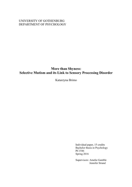 Selective Mutism and Its Link to Sensory Processing Disorder