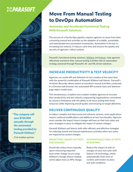 Move from Manual Testing to Devops Automation Automate and Accelerate Functional Testing with Parasoft Solutions