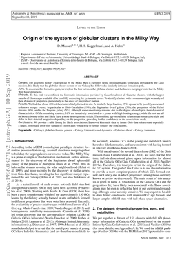 Origin of the System of Globular Clusters in the Milky Way D