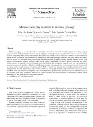 Minerals and Clay Minerals in Medical Geology ⁎ Celso De Sousa Figueiredo Gomes , João Baptista Pereira Silva