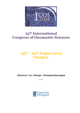 25Th International Congress of Onomastic Sciences