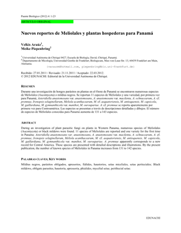 Nuevos Reportes De Meliolales Y Plantas Hospederas Para Panamá