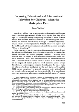 Improving Educational and Informational Television for Children: When the Marketplace Fails