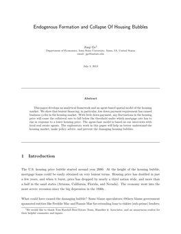Endogenous Formation and Collapse of Housing Bubbles