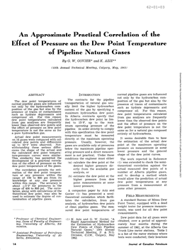 An Approximate Practical Correlation of the Effect of Pressure on the Dew