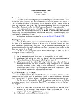 System Administration Decal Intermediate Lab #3 February 18, 2009