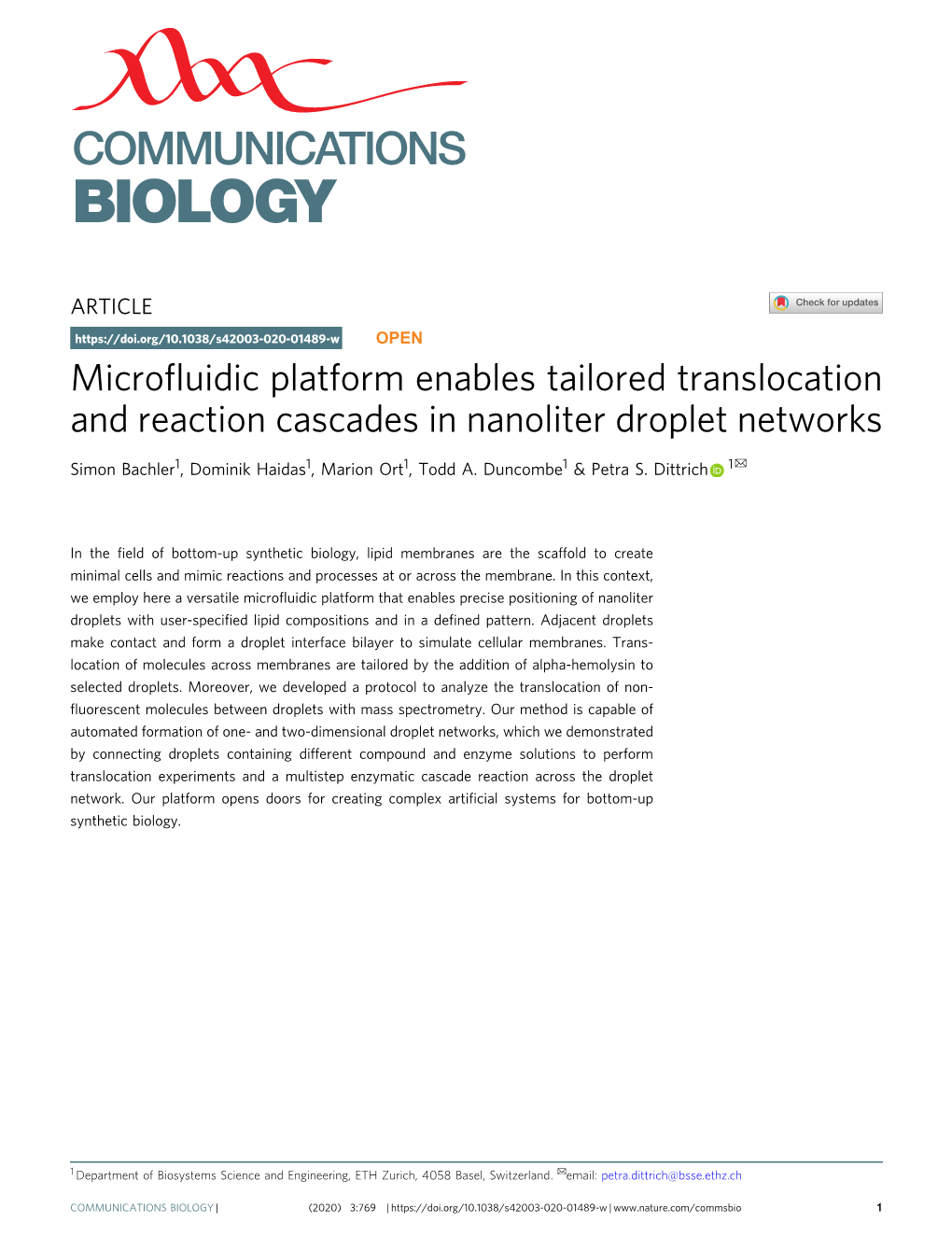 Microfluidic Platform Enables Tailored Translocation and Reaction