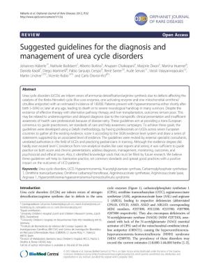 Suggested Guidelines for the Diagnosis and Management of Urea