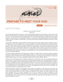 “…Prepare to Meet Your God, O Israel!” —Amos 4:12 I Remember Getting Ready to Meet My Wife’S (Then Girlfriend) Parents for the First Time