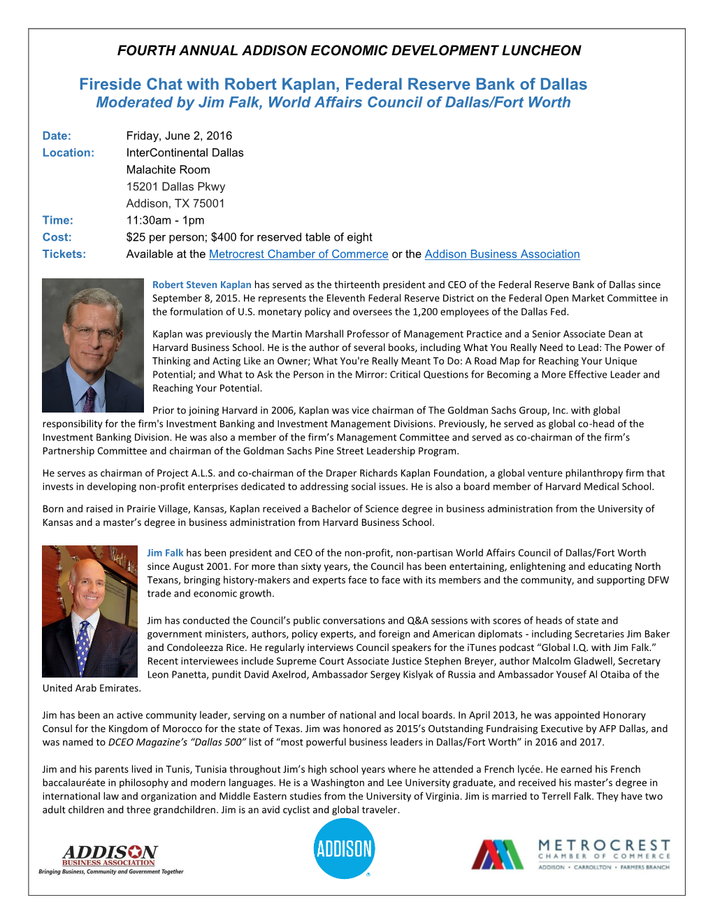 Fireside Chat with Robert Kaplan, Federal Reserve Bank of Dallas Moderated by Jim Falk, World Affairs Council of Dallas/Fort Worth