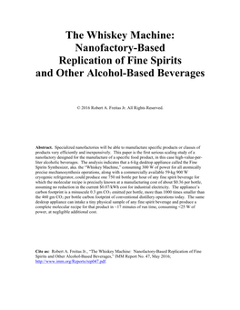 The Whiskey Machine: Nanofactory-Based Replication of Fine Spirits and Other Alcohol-Based Beverages