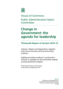 Change in Government: the Agenda for Leadership