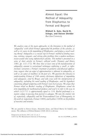 The Method of Adequality from Diophantus to Fermat and Beyond
