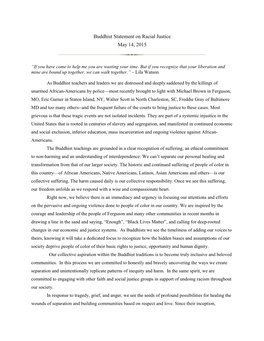 Buddhist Statement on Racial Justice May 14, 2015