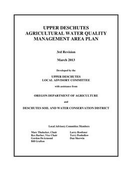 Upper Deschutes Agricultural Water Quality Management Area Plan