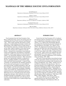 Mammals of the Middle Eocene Uinta Formation