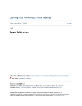 Contemporary Aesthetics (Journal Archive)