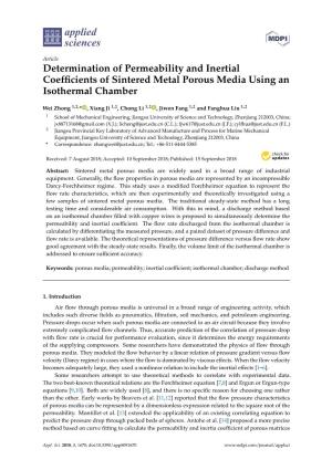 Determination of Permeability and Inertial Coefficients of Sintered