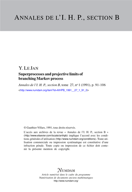 Superprocesses and Projective Limits of Branching Markov Process Annales De L’I