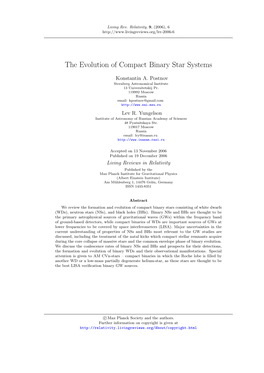 The Evolution of Compact Binary Star Systems