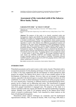 Assessment of the Watershed Yield of the Sakarya River Basin, Turkey