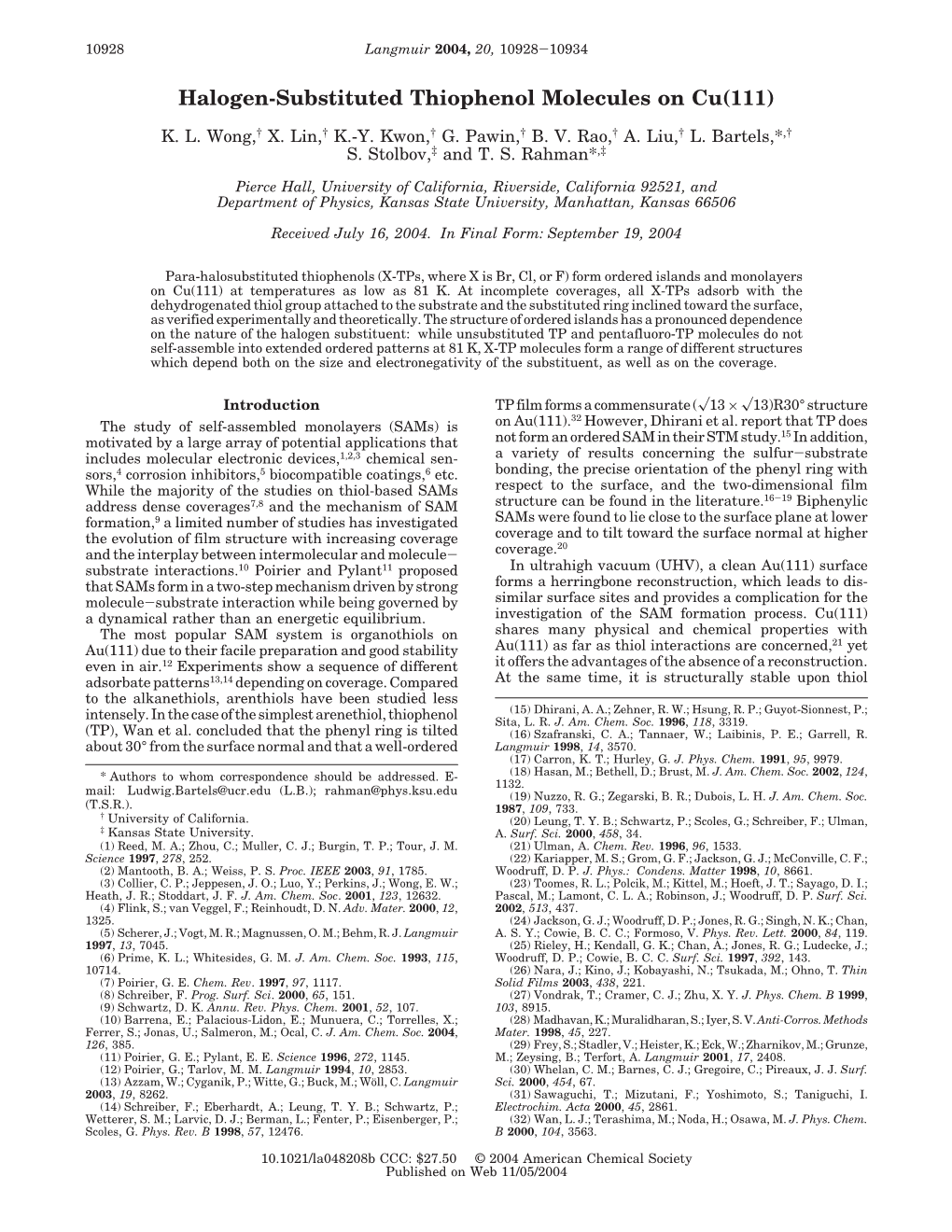 Halogen-Substituted Thiophenol Molecules on Cu(111)