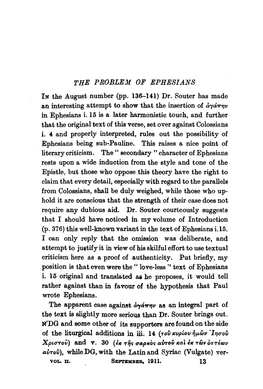 "The Problem of Ephesians," the Expositor Eighth Series