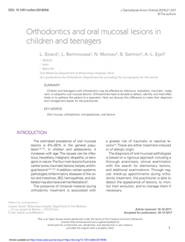 Orthodontics and Oral Mucosal Lesions in Children and Teenagers