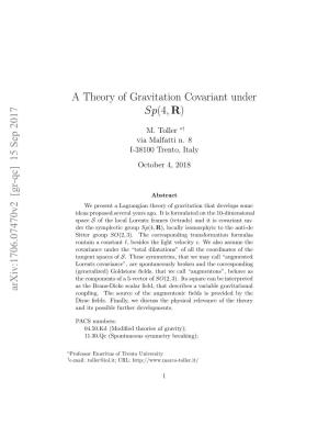 A Theory of Gravitation Covariant Under $ Sp (4,\Mathbf {R}) $