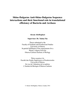 Shine-Dalgarno Anti-Shine-Dalgarno Sequence Interactions and Their Functional Role in Translational Efficiency of Bacteria and Archaea