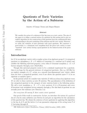 Quotients of Toric Varieties by the Action of a Subtorus, Preprint, Warsaw (1998)