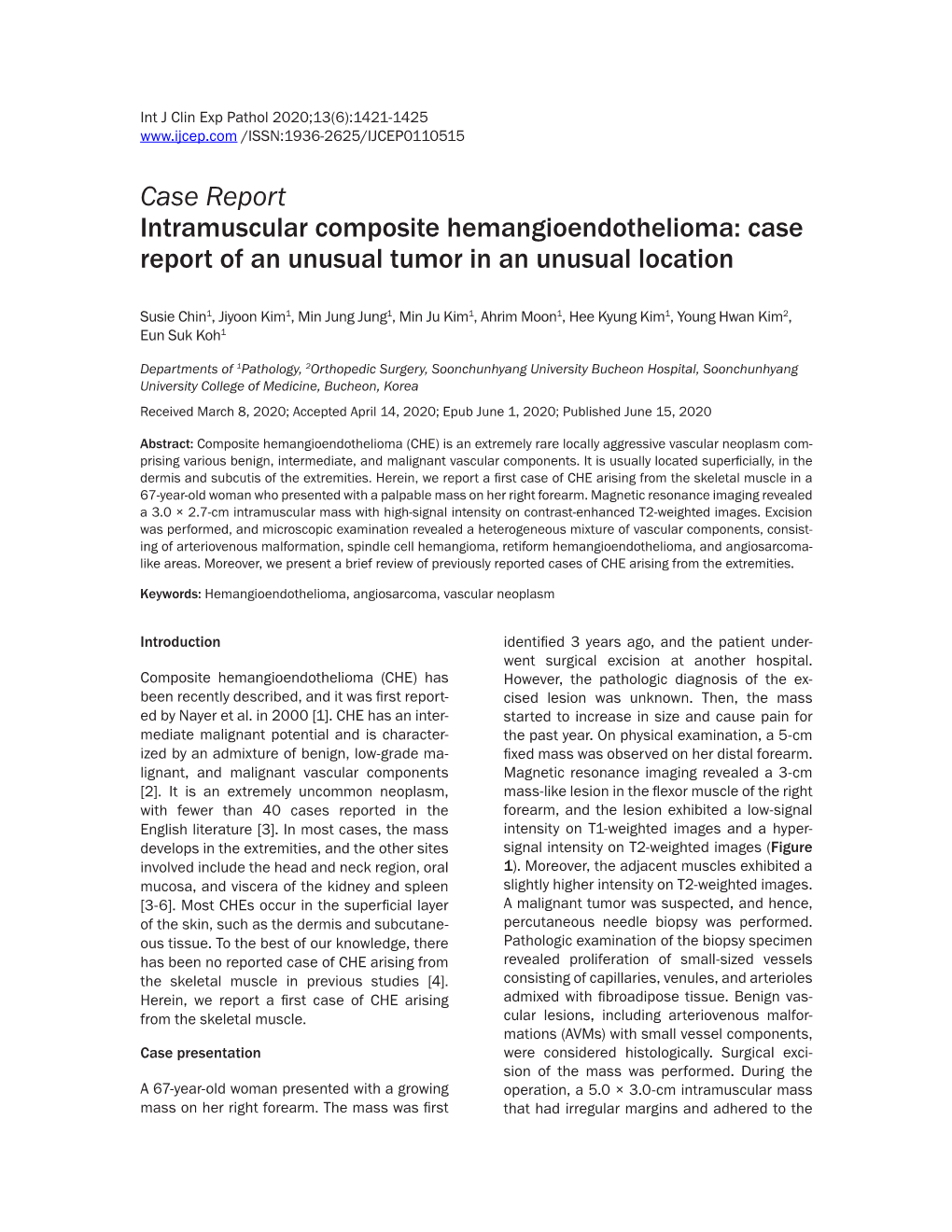 Case Report Intramuscular Composite Hemangioendothelioma: Case Report ...