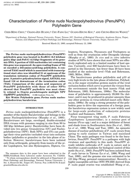 Characterization of Perina Nuda Nucleopolyhedrovirus (Penunpv) Polyhedrin Gene