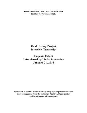 Oral History Project Interview Transcript Eugenio Calabi