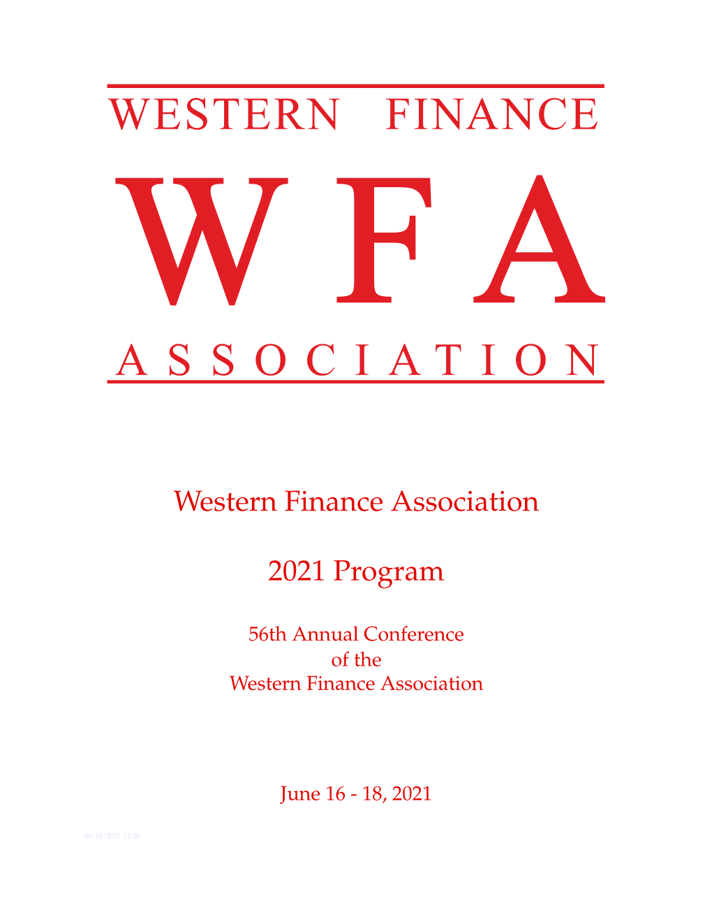 Western Finance Association 2021 Program