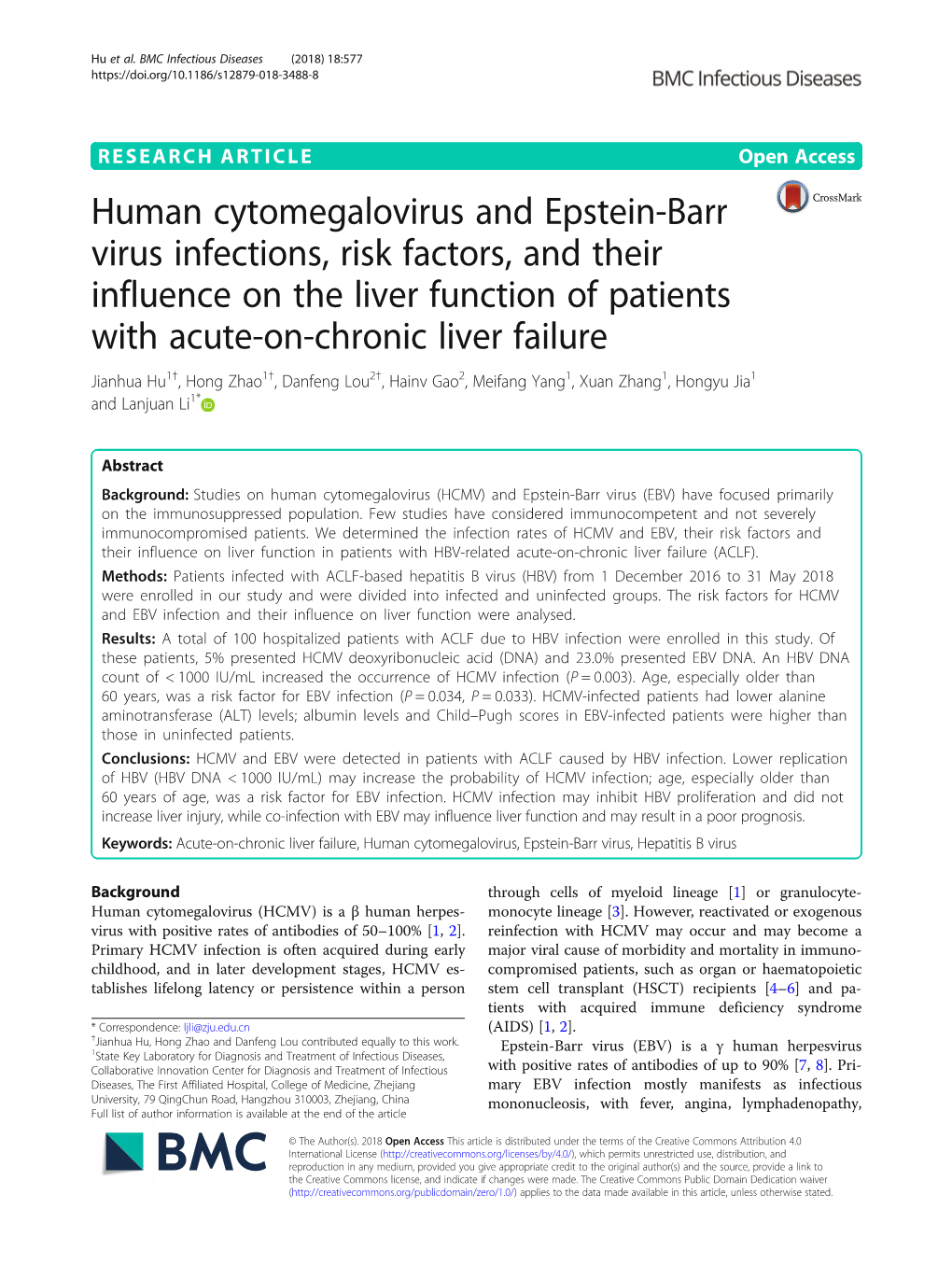 Human Cytomegalovirus and Epstein-Barr Virus Infections, Risk