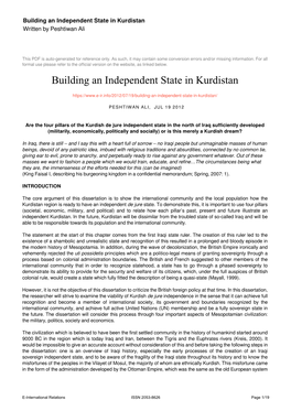 Building an Independent State in Kurdistan Written by Peshtiwan Ali