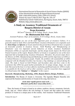 A Study on Assamese Traditional Ornaments of Barpeta District of Assam Deepa Karmakar M.Com 4Th Semester, B