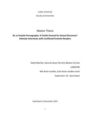 Master Thesis BL As Female Pornography: a Fertile Ground for Sexual Discovery? Intimate Interviews with Conflicted Feminist Readers