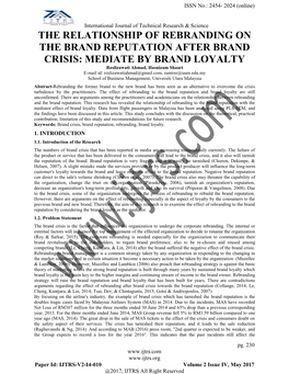 The Relationship of Rebranding on the Brand Reputation After Brand Crisis: Mediate by Brand Loyalty