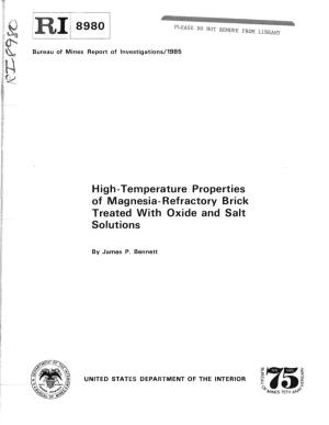 High-Temperature Properties of Magnesia-Refractory Brick Treated with Oxide and Salt Solutions