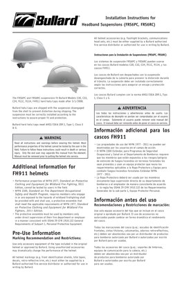 Additional Information for FH911 Helmets Pre-Use Information