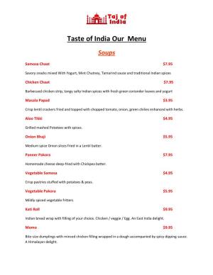Taste of India Our Menu Soups