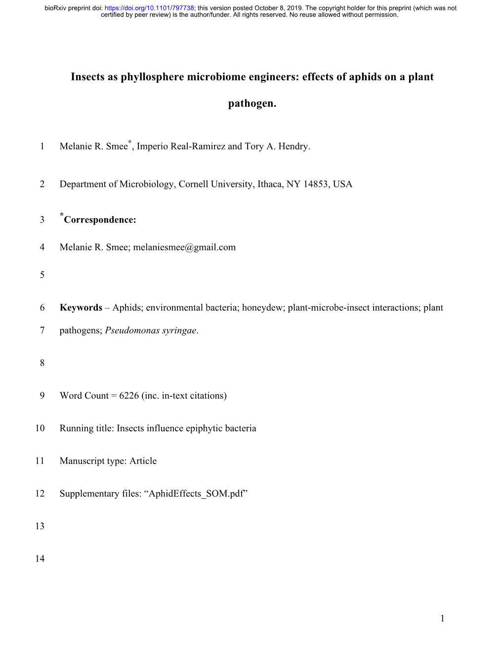 Effects of Aphids on a Plant Pathogen